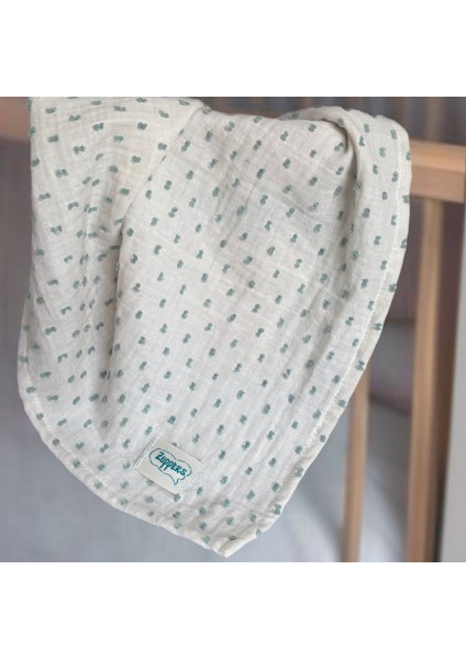 Yeşil Ponponlu Müslin Örtü & Battaniye (100 x 100 Cm) modelleri