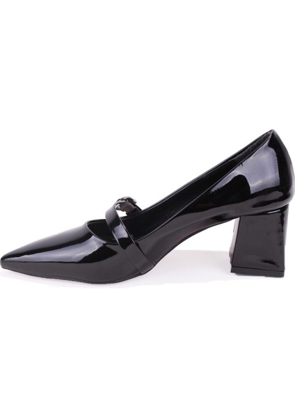 DZA07-129604 Siyah Rugan Klasik Topuklu Kadın Ayakkabı modelleri