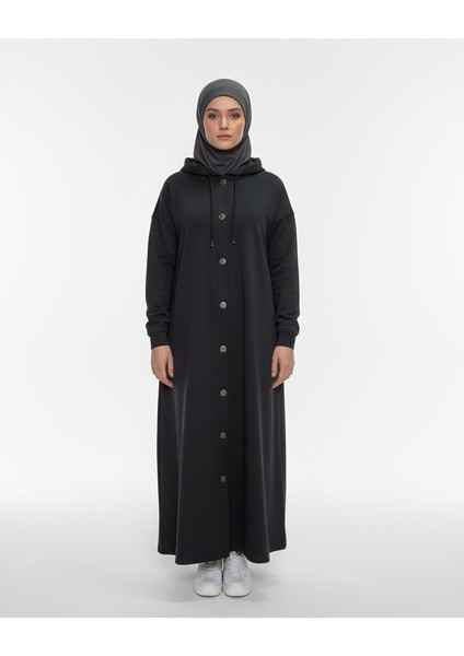 2274_KADIN Antrasit Gri Kapüşonlu Çıtçıtlı 3 Iplik Uzun Kap – Oversize Cepli Mevsimlik Tesettür Dış Giyim fiyatları