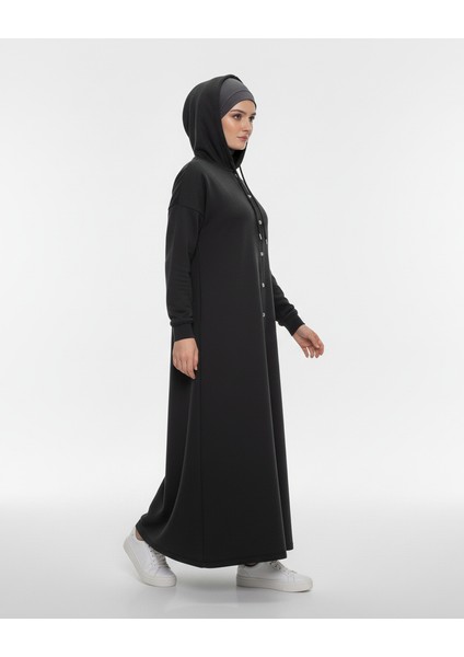 2274_KADIN Antrasit Gri Kapüşonlu Çıtçıtlı 3 Iplik Uzun Kap – Oversize Cepli Mevsimlik Tesettür Dış Giyim modelleri