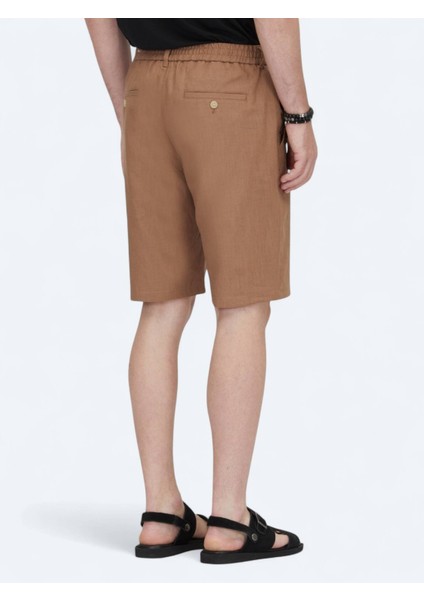 Kahverengi Dokuma Jogging Fit Casual Pamuk Karışımlı Bermuda