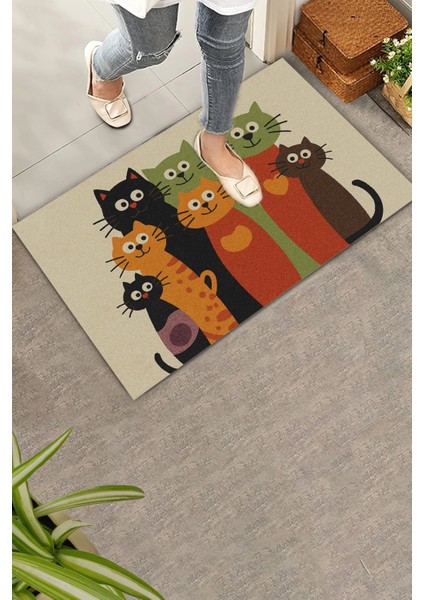 Renkli Pati Dostluğu Welcome Hoş Geldiniz Dijital Baskılı Kapı Önü Paspası 45X70CM