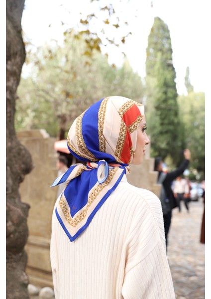 Royal Zincir Desenli Eşarp Saks