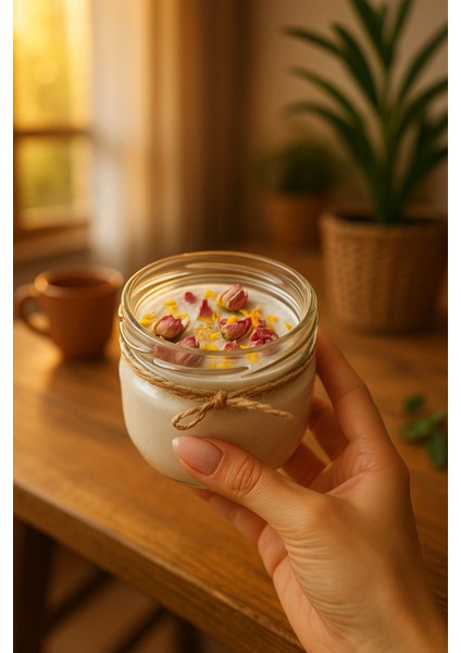 Meditasyon ve Enerji Mum Sandal Ağacı Kokulu El Yapım Kuru Güllü 330 gr %100 Soy Wax fiyatları