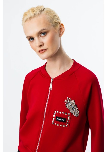 Önü Aksesuarlı Crop Ceket Kırmızı 56564 fiyatları