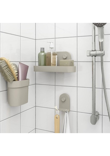 Öbonäs Vantuzlu Çok Amaçlı Baharatlık Sabunluk Askılık Organizer 3’lü Seti Gri-Bej Renk