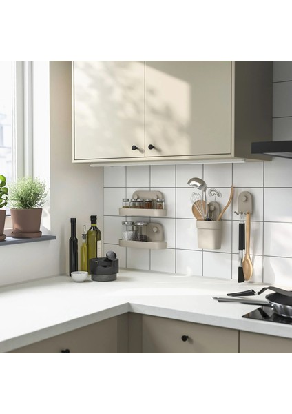 Öbonäs Vantuzlu Çok Amaçlı Baharatlık Sabunluk Askılık Organizer 3’lü Seti Gri-Bej Renk fiyatları