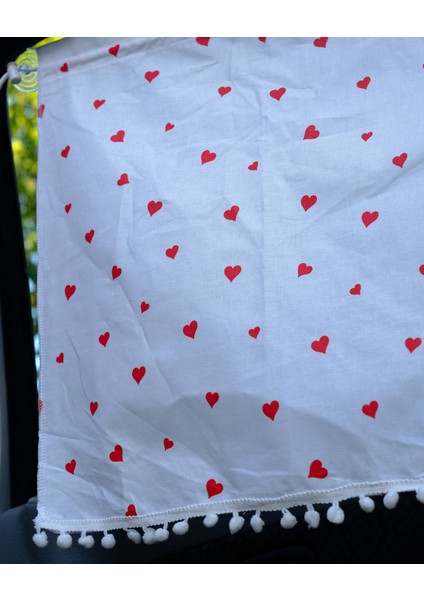 Araba Perdesi -Kalp Desenli Ponponlu Perde fırsatları