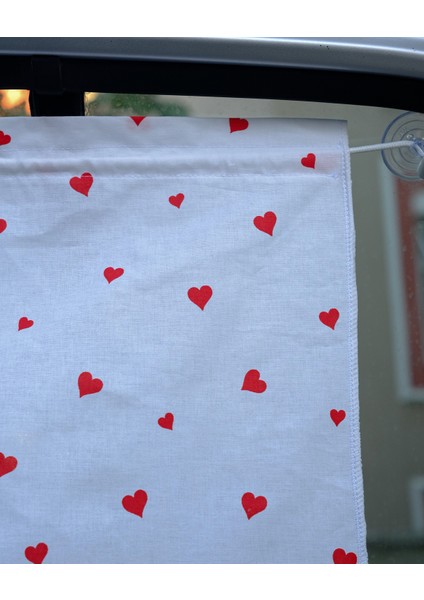 Araba Perdesi -Kalp Desenli Ponponlu Perde indirimleri