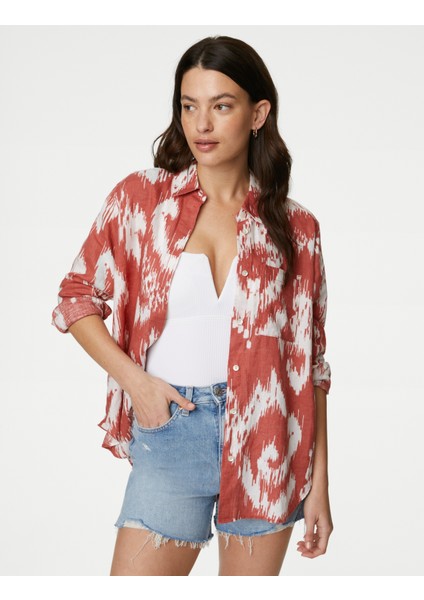 Relaxed Fit Uzun Kollu Keten Gömlek