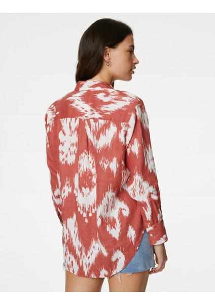 Relaxed Fit Uzun Kollu Keten Gömlek