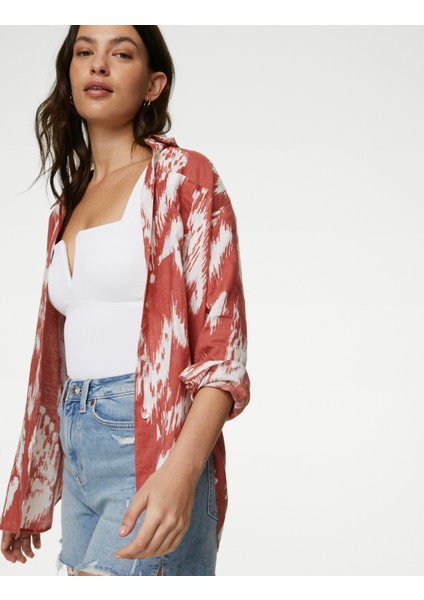 Relaxed Fit Uzun Kollu Keten Gömlek