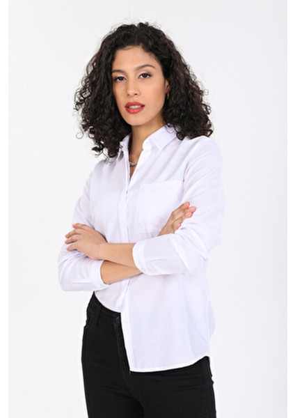 Kadın Uzun Kol Gömlek Düz Renk Günlük Kullanım İçin Cep Detaylı indirimleri