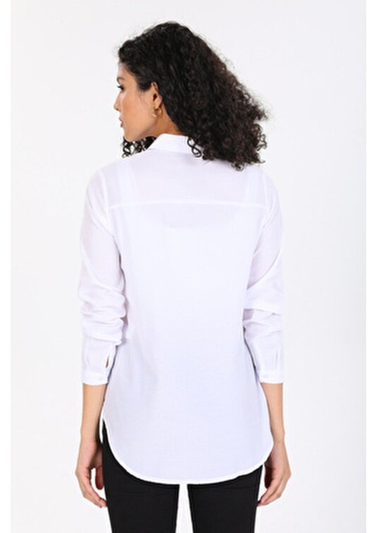 Kadın Uzun Kol Gömlek Düz Renk Günlük Kullanım İçin Cep Detaylı