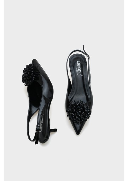 Oliy Orta Topuklu Çiçekli Sivri Burunlu Arkası Açık Kadın Ayakkabı