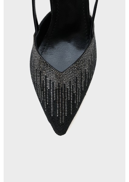 Nova Orta Topuklu Sivri Burunlu Taşlı Kadın Şık Ayakkabı