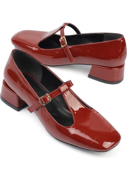 Küt Burunlu T Bantlı Alçak Topuk Mary Jane Kadın Ayakkabı