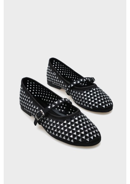 Aleda Taşlı Fileli Bantlı Yuvarlak Burunlu Kadın Babet modelleri