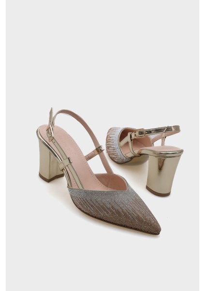 Nova Orta Topuklu Sivri Burunlu Taşlı Kadın Şık Ayakkabı