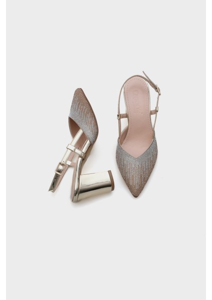 Nova Orta Topuklu Sivri Burunlu Taşlı Kadın Şık Ayakkabı