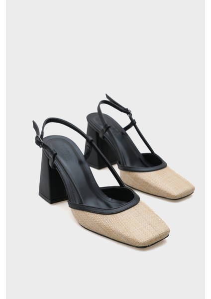 Arkası Açık Küt Burunlu Kalın Topuklu Hasır Kadın Ayakkabı modelleri