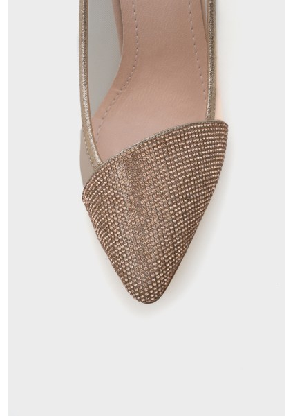 Nora Sivri Burunlu Fileli Taşlı Orta Topuk Kadın Ayakkabı