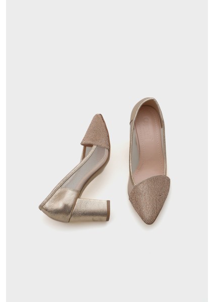 Nora Sivri Burunlu Fileli Taşlı Orta Topuk Kadın Ayakkabı