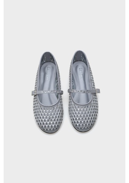 Aleda Taşlı Fileli Bantlı Yuvarlak Burunlu Kadın Babet