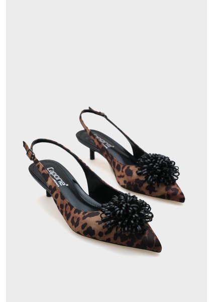 Oliy Orta Topuklu Çiçekli Sivri Burunlu Arkası Açık Kadın Ayakkabı modelleri