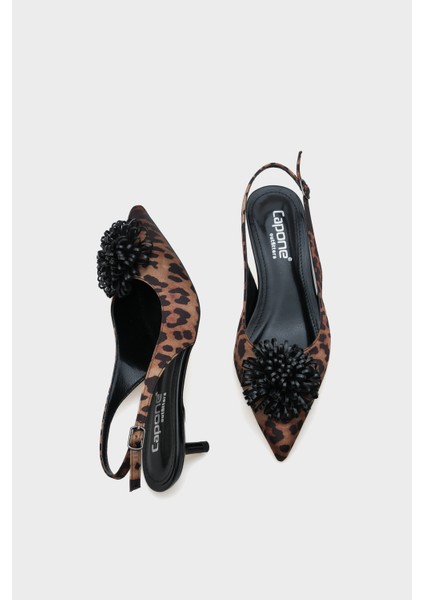 Oliy Orta Topuklu Çiçekli Sivri Burunlu Arkası Açık Kadın Ayakkabı