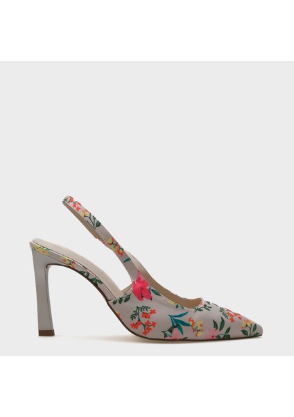 Arkası Açık Sivri Burunlu Yüksek Topuklu Çiçek Desenli Kadın Ayakkabı indirimleri
