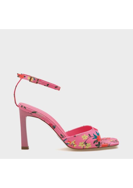 Arkası Açık Küt Burunlu Yüksek Topuklu Çiçek Desenli Kadın Ayakkabı indirimleri