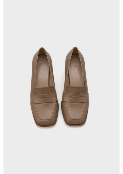 Küt Burunlu Orta Topuklu Loafer Kadın Ayakkabı