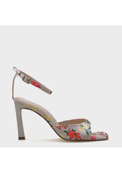 Arkası Açık Küt Burunlu Yüksek Topuklu Çiçek Desenli Kadın Ayakkabı indirimleri