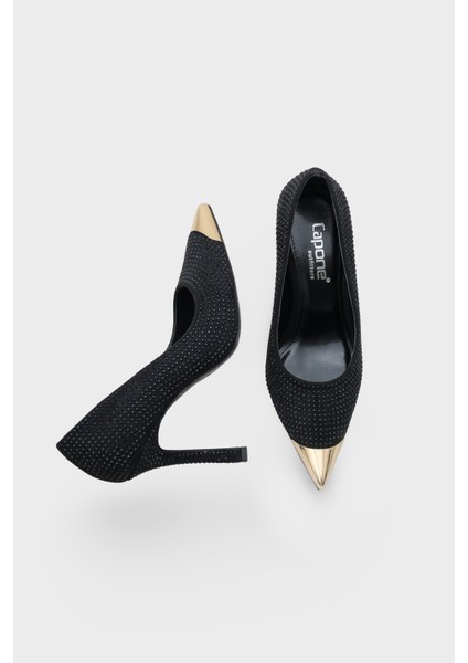 Olivia Taşlı Sivri Metal Burunlu Orta Topuklu Saten Abiye Stiletto