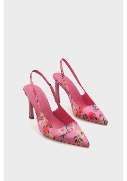Arkası Açık Sivri Burunlu Yüksek Topuklu Çiçek Desenli Kadın Ayakkabı modelleri