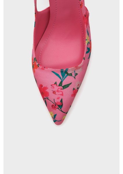 Arkası Açık Sivri Burunlu Yüksek Topuklu Çiçek Desenli Kadın Ayakkabı