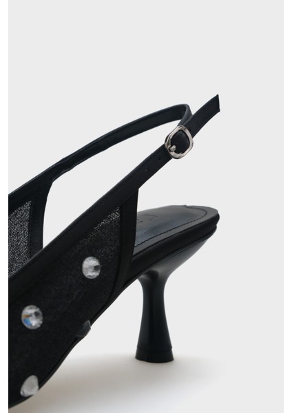 Renie Fileli Taşlı Yuvarlak Burunlu Arkası Bantlı Kadın Ayakkabı