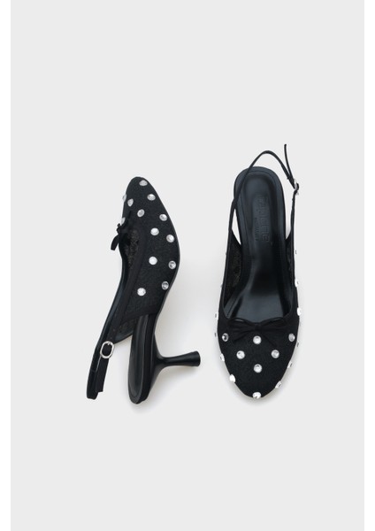 Renie Fileli Taşlı Yuvarlak Burunlu Arkası Bantlı Kadın Ayakkabı