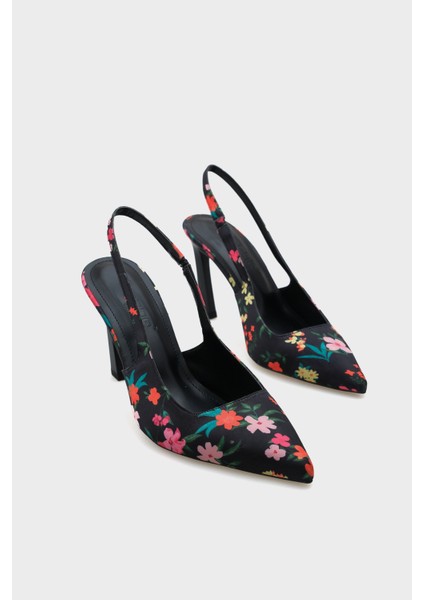Arkası Açık Sivri Burunlu Yüksek Topuklu Çiçek Desenli Kadın Ayakkabı modelleri