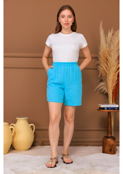 %100 Pamuk Müslin Cepli Şort