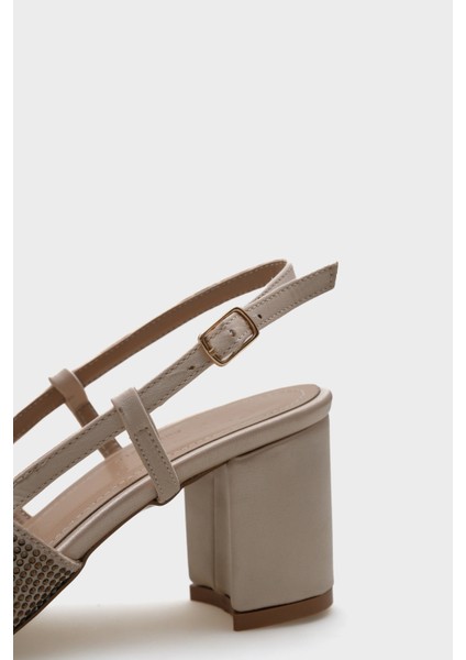 Sayre Saten Taşlı Arkadan Bantlı Orta Topuklu Kadın Ayakkabı