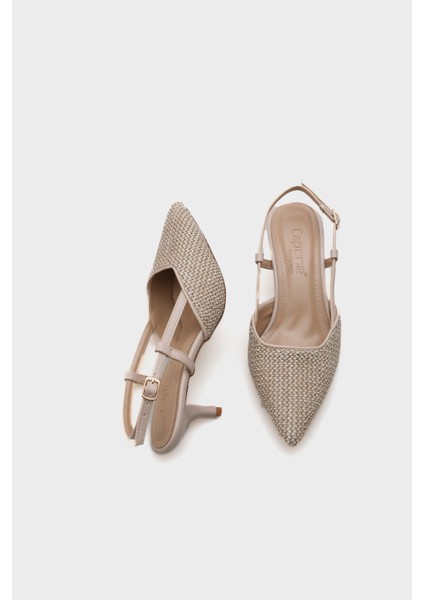 Ange Hasır Sivri Burunlu Orta Topuklu Arkası Bantlı Kadın Ayakkabı