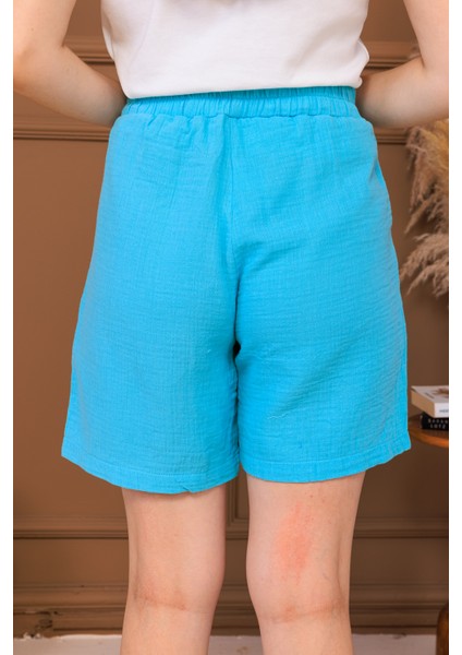 %100 Pamuk Müslin Cepli Şort