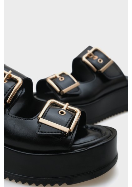 Marley Çift Tokalı Dolgu Topuklu Kadın Terlik