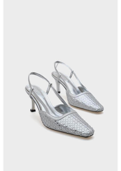 Arkası Açık Küt Burunlu Taşlı Orta Topuklu Kadın Ayakkabı modelleri