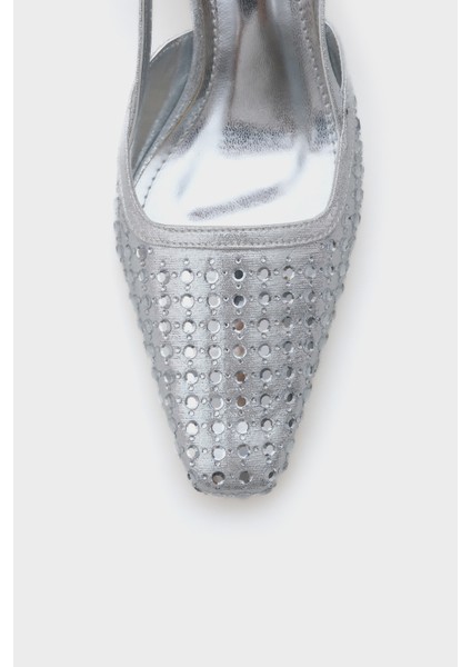 Arkası Açık Küt Burunlu Taşlı Orta Topuklu Kadın Ayakkabı