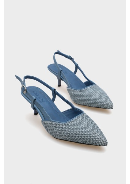 Ange Hasır Sivri Burunlu Orta Topuklu Arkası Bantlı Kadın Ayakkabı