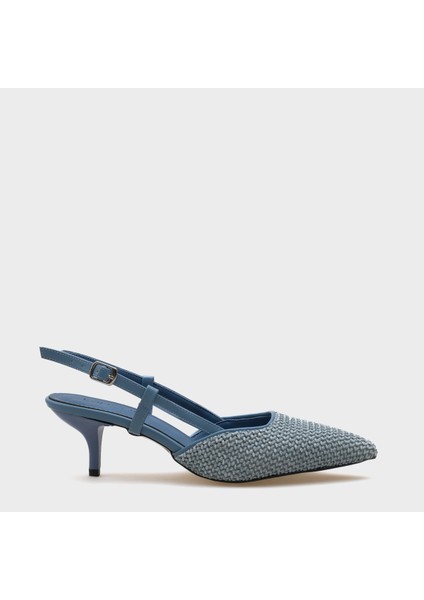 Ange Hasır Sivri Burunlu Orta Topuklu Arkası Bantlı Kadın Ayakkabı