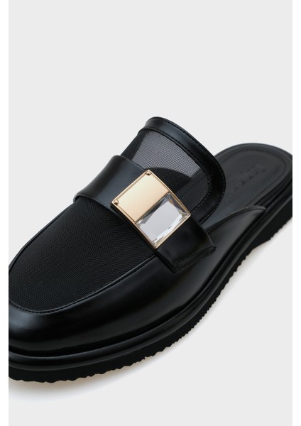 Kadın Siyah Suni Deri Günlük Terlik Kaymaz Taban Rahat Kullanım